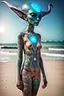 Placeholder: Tatooed electric alien priestess beach