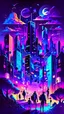 Placeholder: illustrations with a professional art style that show people learn artificial intelligence, use colorful and midnight city theme as a background, make it outstanding