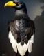 Placeholder: "black beak and feathers, wearing leather rogue outfit, mysterious Kenku male, bird, full-scale head and shoulders portrait, 8k resolution concept art portrait by Greg Rutkowski, Artgerm, WLOP, Alphonse Mucha dynamic lighting hyperdetailed intricately detailed Splash art trending on Artstation triadic colors Unreal Engine 5 volumetric lighting Splash art fantasy"