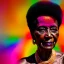 Placeholder: masterpiece, best quality, old woman, dark skinned, sparkling eyes, fluorescent skin, colorful makeup, afro, head shot, highly detailed body, sun light, 4K, RAW, depth of field, high contrast, realistic details, 24mm