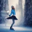 Placeholder: Woman skating on ice, blue, forest, snow, beautiful, mountain, masterpiece, expert, 8K, hyperrealism, sharp focus, cinematic lighting