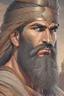 Placeholder: Mesopotamian warrior, expression serious, aura, portrait, background Mesopotamian city, comic style, long beard,