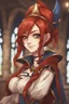 Placeholder: Human, 19yo girl, redhair, medieval, fantasy, jester suit, sadic smile evil eye1728632442