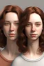 Placeholder: Adult Twin sisters with brunette hair. Hyper realistic.