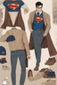 Placeholder: a Clark kent Superman winter fashion runway with modern clothes by Superman style clothes, embroidery elegant fashion beige tones