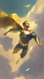 Placeholder: hero with golden clothes flying through the sky