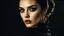 Placeholder: surreal fantasy magic fashion portrait, abstract art, surreal fantasy mixed media, raised amazingly beautiful fantasy fashion extravagant elegance lady portrait, film noir mood, cinematographic, dramatic, deep rich black colors, magic lighting, minimalism, few gold accents, vintage retro France mood,