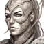 Placeholder: Human Warrior portrait with snake skin, snake eyes, scales on cheeks, no armor