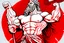 Placeholder: Detailed illustration of Greek god Zeus holding a red bold in het left hand and white bold in right hand. Detailed, Strong, Powerful.