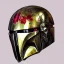 Placeholder: photorealistic the mandalorian helmet, illustration by <agnes cecile> <Yoji Shinkawa>, ornate and intricate details , soft smooth lighting, ruby and gold color