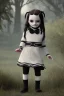 Placeholder: Wednesday Addams toddler, full body, jump, bokeh, hyper realistic