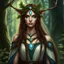 Placeholder: immagine fantasy di un elfo femmina druido della foresta con occhi verdi capelli castani lunghi e carnagione azzurro bianca