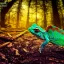 Placeholder: cute baby chameleon in a glowing enchanted forrest, view from the distance, cinematic, HDR, 8K, extremly detailed