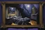 Placeholder: sleeping in bedroom having night terror, nightmarish many legged creature crawling out of bedroom mirror, haunting landscape, horror art, mysterious sinister unforgettable art, by Yves Tanguy, by Denis Forkas, by Stepher Grammell, expansive, oil matte painting, dark blue and dark violet, volumetric lighting.