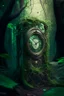 Placeholder: broken time machine in the deep forest covered with vines, realistic