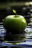 Placeholder: A green apple that fell into the water. The moment of drinking water