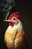 Placeholder: fish head chicken body smoking a malborough ciggarette style in the style of warhol