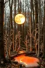 Placeholder: A melting plastic trees in the wood with melting moon