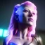 Placeholder: Actress, young Katheryn Winnick, android woman, glow eyes, glow circuits in face, glow painted face, shaved hair, ghost in the shell, samurai coat, katana, elastic bodysuit, cyber punk, neon ambient, sparks, fog, rain, army, bamboo, blood, portrait, gradient background, unreal engine 5, soft color, 16 bit, god lights, ray tracing, RTX, lumen lighting, ultra deatail, volumetric lighting, 3d, finely drawn, hd.