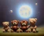 Placeholder: little boy and big teddy bears on moon. oil on canvas