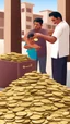 Placeholder: A man give gold coins for poor peoples