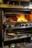Placeholder: fire in an old kitchen oven