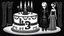 Placeholder: draw a birthday cake with logo number 23 and one candle 23 .Insanely detailed Addams Family with Barbie dolls.