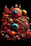 Placeholder: a pile of assorted objects sitting on top of each other, digital art, inspired by Tim Biskup, zbrush central contest winner, assemblage, eyeballs intricated, realistic colorful photography, complex machinery, trending on deviantarthq”, full of colour 8-w 1024, andrei riabovitchev symmetrical, colorful”, loud, mesmerizing