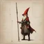 Placeholder: ConceptSheet [by Guy Borremans]: woman gnome wizard and her long rod with AD&D statistics