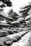 Placeholder: Tokyo garden in Summer abstract pencil black and white STYLE OF HIROKU OGAI