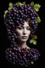 Placeholder: woman made of grapes and wine, botanic, style, black background