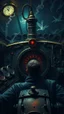 Placeholder: Man spends a sleepless night inside a dark submarine , paint it in the baroque style, as if the man is horrified, with complicated dashboards with many gears