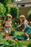 Placeholder: Little girls playing in the garden