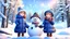 Placeholder: cute detalied 3d illustration from one boy and one girl dressed warmly in coats and hats, enjoying a day out in the snow and make a snowman together, They are both smiling and embracing the cold weather, winter scene, detalied, 3d anime, aesthetic design, snowy landscape, beautiful shot, stunning, cinematic