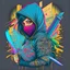 Placeholder: centered, isometric, vector t-shirt art ready to print highly detailed colourful graffiti illustration of cute girl with hoodie and mask, black hair, 4k, radiant look, face is covered by highly detailed, vibrant colour, high detail, sword attached to her back