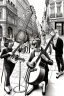 Placeholder: Group mature cats musicians, guitar drum, singing, street, Vienna, smiling, sunny day, model style, hyper realistic, extremely accurate, delicate, extremely detailed, Graphic novel style, wide-angle, open aperture, superfine pencil