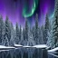 Placeholder: high-quality, fine-detailed winter forest surrounding reflective lake with northern lights in sky, intricate, defined snow-covered trees, a still, black, reflective lake, irridescent, radiant, colorful aurora borealis in night sky, 8k resolution, photorealistic, 3d render, detailed matte, voumetric lighting, photgraphy by Arild Heitmann, Justin Ng, David Lane, Troy Casswell, Luc Perrot