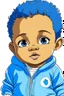 Placeholder: an anime style drawing of a blasian baby boy. hes wearing blue royal baby onesie