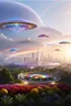 Placeholder: ufo rainbows, cité cristal très futuriste ultra moderne, ufos fleet, intergalactic, dômes de cristal, beautiful gardens , flowers