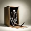 Placeholder: by Phlegm and Aaron Campbell, Matte oil painting, Metaphorical depiction of Claustrophobia, ominous humanoid long limbed gaunt creature contorted into a small box, surreal, dramatic, sinister, profound