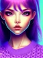 Placeholder: kawaii girl, purple hair, cute, semirealistic, sweater, close up portrait