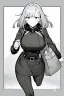 Placeholder: military girl runs down the street, greyscale