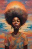 Placeholder: internal voyage of self-discovery and unwavering beliefs through a mixed media portrayal, blending warm tones of sunrise with cool hues of steadfast conviction in an afro Caribbean context.