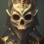 Placeholder: A badass queen wearing a dragon skull mask, atmospheric, realistic, unreal engine, cinematic lighting, octane render.