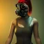 Placeholder: Cyberpunk, female,Alien, gas mask,pregnant, laser rifle, hands, metal, mars, gyro,sexy,8k, fighting