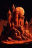 Placeholder: A dark orange colored castle made out of rocks in Retro Futurism art style