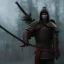 Placeholder: samurai in the blood walking into the flame of war, cinematic, HDR, highly detailed, mask cover whole face and hood, scull mask, ProPhoto RGB, Half rear Lighting, nsane details, intricate details, 32k, Super-Resolution, DOF, Color Grading, Depth of Field, ghost, messenger of death, non photorealistic rendering