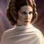 Placeholder: extremely detailed 8k hyperspace wallpaper,complete and photo realistic detailed head to waist stunning photo realistic portrait of carrie fisher as Princess Leia in star wars with photo realistic fine and simple hairstyle, brown eyes, professional majestic photo realistic painting by Ed Blinkey, Atey Ghailan, by Jeremy Mann, Greg Manchess, Antonio Moro, trending on ArtStation, Intricate, High Detail, Sharp focus, dramatic, by greg rutkowski, realism, beautiful and detailed lighting,