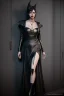 Placeholder: portrait beautiful mature witch in black leather gown in a dungeon, evil, cleavage, sci-fi fantasy style, 8k,dark