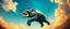 Placeholder: bear ant eater elephant floating in 4 dimensions, goa trance movie poster, stylized art, pin hole photo, motion blur